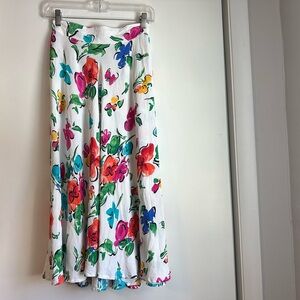 Vintage 90s Carole Little White Floral Maxi Skirt 6P Petite